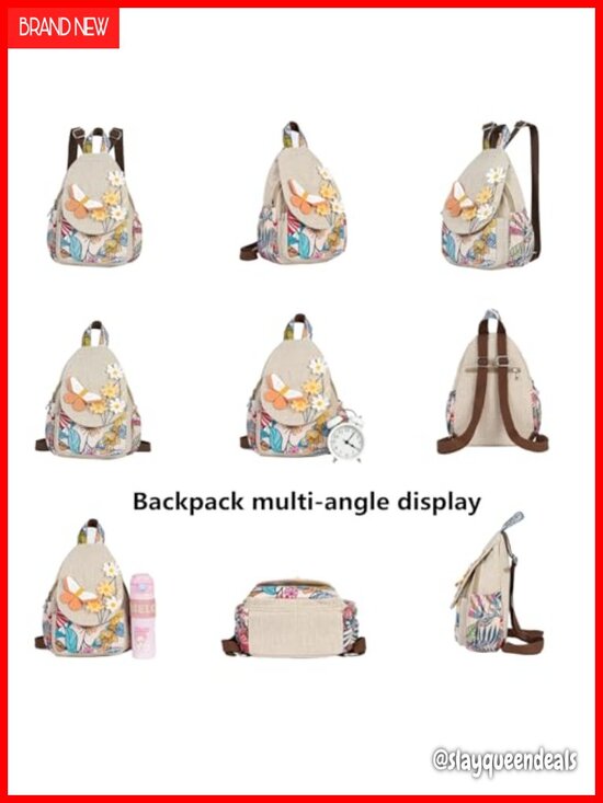 Boho Cotton Hemp Canvas Backpack Embroidered Casual Daypack Travel Purse Handbag